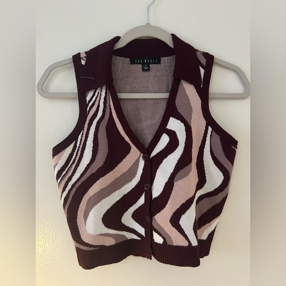 Say What? Maroon and White Knit Top